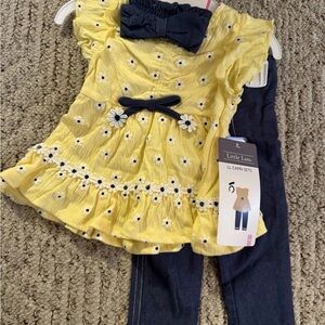 Little Lass Yellow Floral Top with Navy Pants